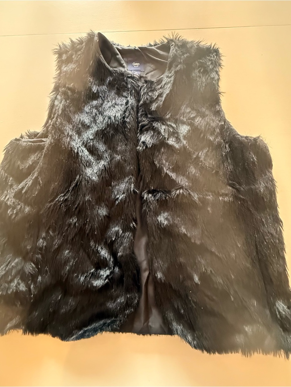 GAP Shiny Faux Fur Vest in Black